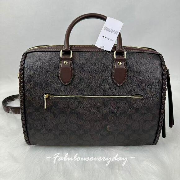 Coach Rowan Large Satchel Bag In Signature With Fringe Walnut/Maple CCE36 NWT - Picture 2 of 10